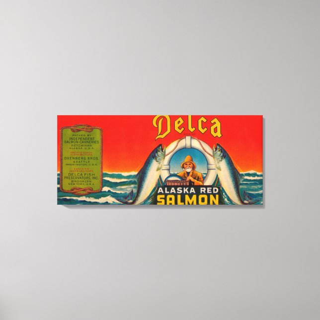 Delca Brand Salmon Label- Red Canvas Print (Front)