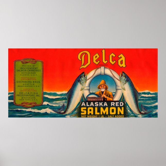 Delca Brand Salmon Label- Red Poster (Front)