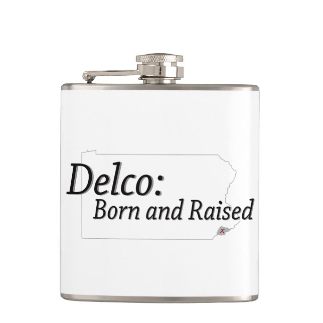 Delco Born and Raised Hip Flask (Front)