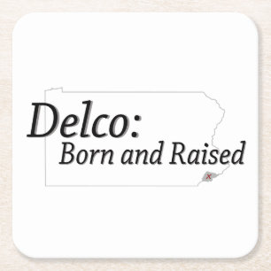 Delco Born and Raised Square Paper Coaster