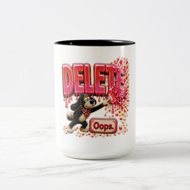 Delete Oops Funny Tech T-Shirt for Programmers Two-Tone Coffee Mug (Center)