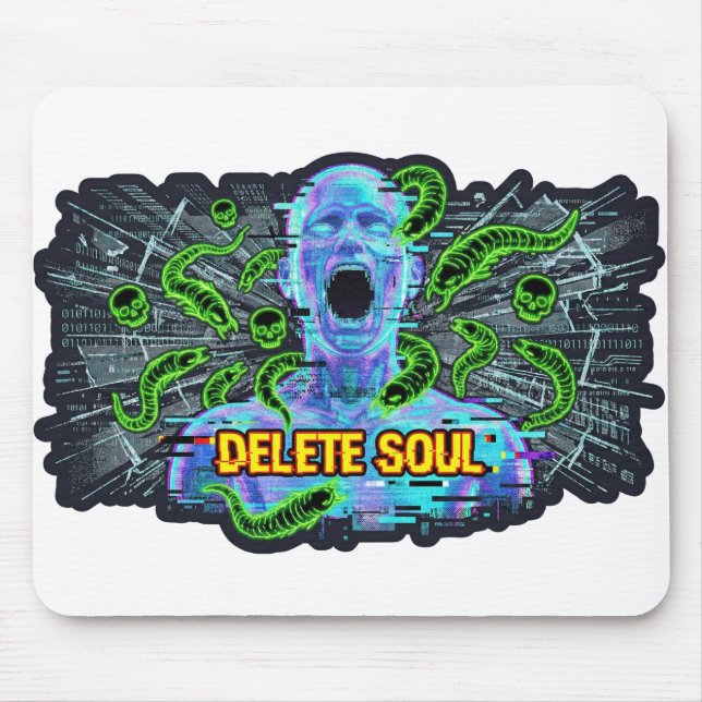 Delete Soul – Cyberpunk Glitch Horror Mouse Pad (Front)