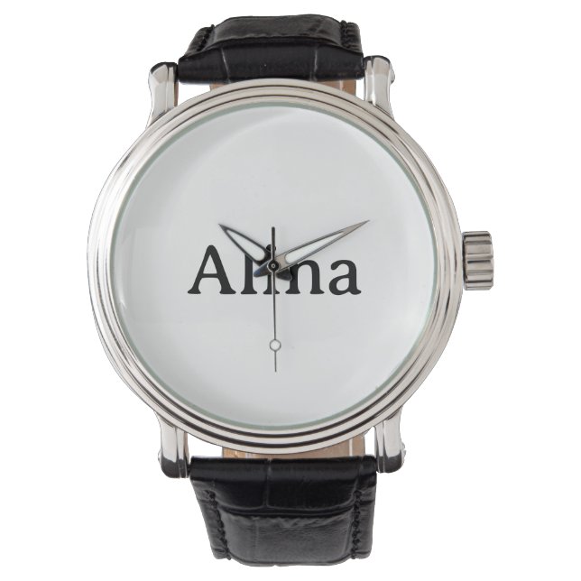 delete text Men's Vintage Black Leather Strap  Watch (Front)