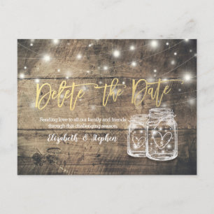 DELETE THE DATE WEDDING POSTPONEMENT MASON JARS ANNOUNCEMENT POSTCARD