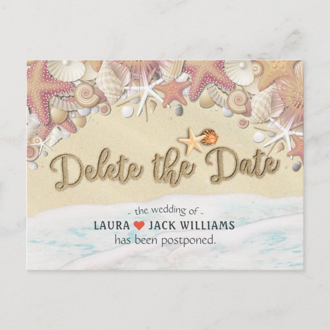 Delete The Date Wedding Postponement Summer Beach Announcement Postcard (Front)
