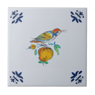 Delft Bird on Branch with Fruit Repro c. 1650  Tile