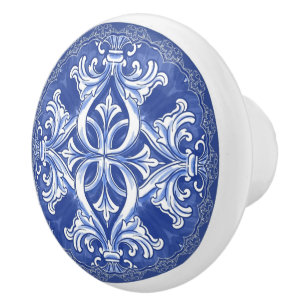 Delft Blue and White Capri Maiolica Azulejo Ceramic Knob