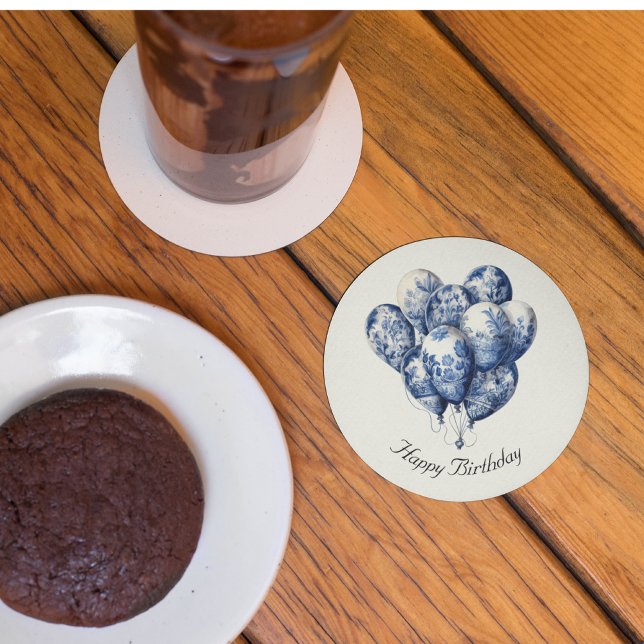 Delft Blue Balloons, customisable  Round Paper Coaster (Creator Uploaded)