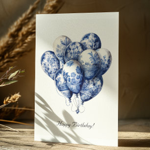 Delft Blue Balloons, Happy Birthday Postcard