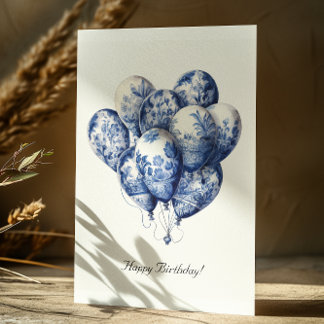 Delft Blue Balloons, Happy Birthday Postcard
