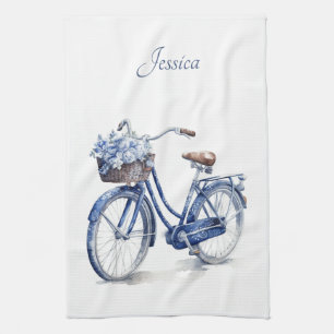 Delft Blue Bicycle Floral Cottage Charm Tea Towel
