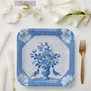 Delft Blue Birds floral French Country Chic Paper Plate