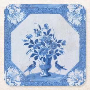 Delft Blue Birds floral French Country Chic  Square Paper Coaster