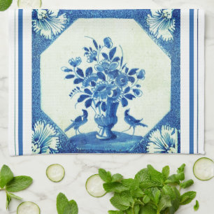 Delft Blue Birds floral French Country Elegance Tea Towel
