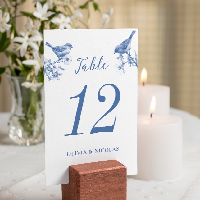 Delft Blue Birds Spring Wedding Table Card (Creator Uploaded)