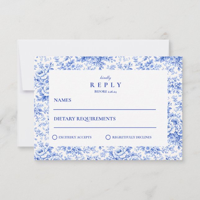 Delft Blue Chinoiserie Wedding RSVP Card (Front)