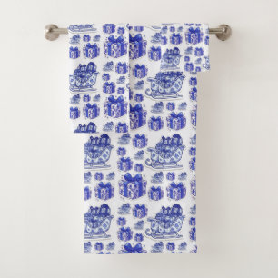 Delft Blue Christmas sleigh Gift Box Dutch Folk Bath Towel Set
