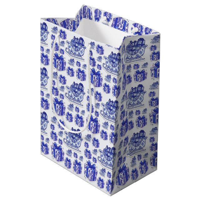 Delft Blue Christmas sleigh Gift Box Dutch Folk Medium Gift Bag (Back Angled)