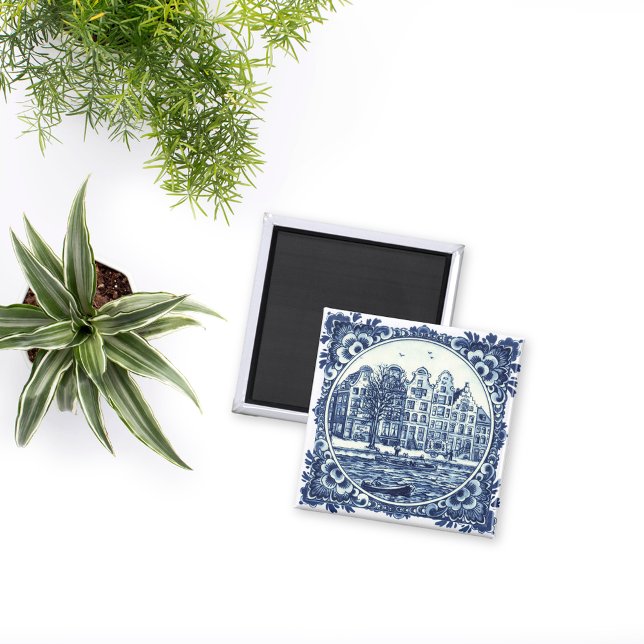 Delft Blue City Buildings and Waterfront Painting Magnet (Creator Uploaded)