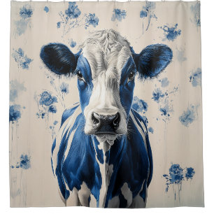 Delft Blue Cow – A Timeless Artistic Tribute Shower Curtain