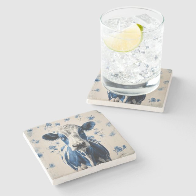 Delft Blue Cow – A Timeless Artistic Tribute Stone Coaster (Side)