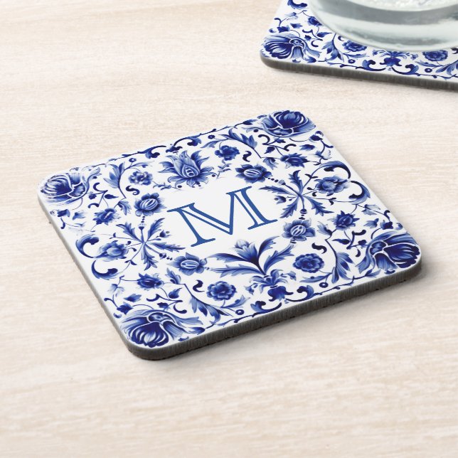 Delft blue design monogram  coaster (Left Side)