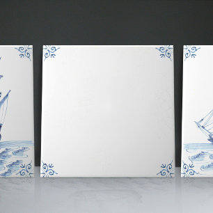 Delft Blue Dutch Style Frigate Schooner Sail Boat Tile