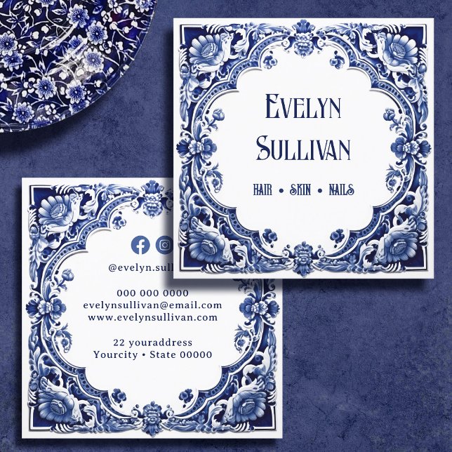 Delft blue floral business card (Creator Uploaded)