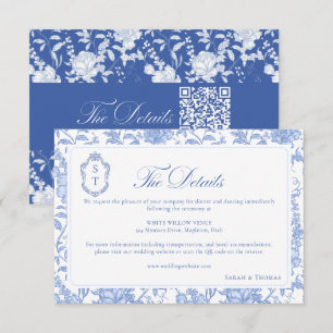 Delft Blue Floral Chinoiserie Monogram Wedding Enclosure Card