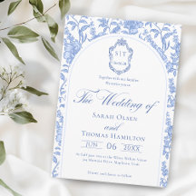 Delft Blue Floral Chinoiserie Monogram Wedding