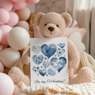 Delft Blue Floral Heart Personalised Valentine Postcard