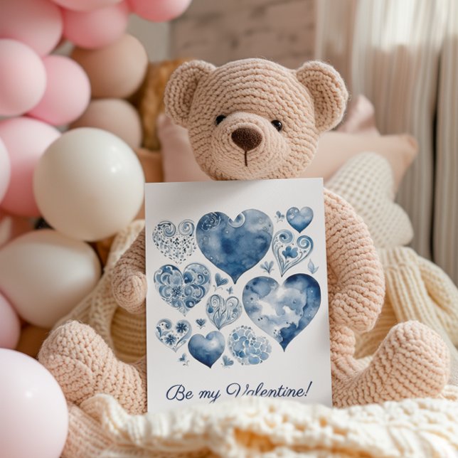Delft Blue Floral Heart Personalised Valentine Postcard (Creator Uploaded)