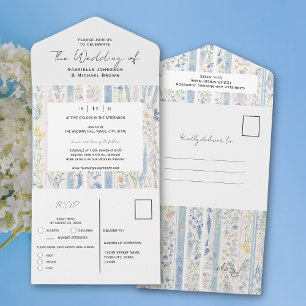 Delft Blue Lavender Herbal Vintage Wedding All In One Invitation