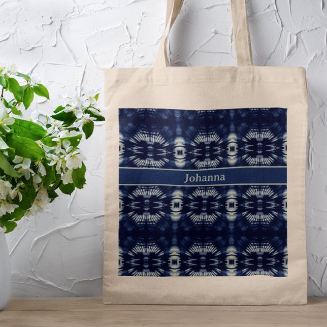 Delft Blue Palm Leaf Personalised Boho Pattern Tote Bag (Creator Uploaded)