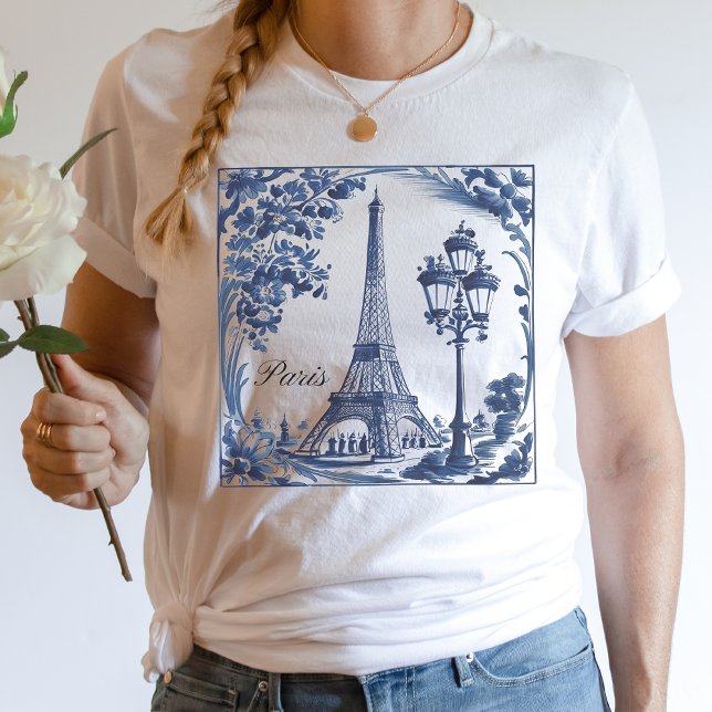 Delft Blue Paris Eiffel Tower T-Shirt (Creator Uploaded)
