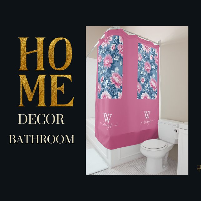 delft blue & pink Elegant Chinoiserie Shower Curtain (Creator Uploaded)