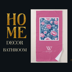 Delft Blue & pink Vintage floral style Beach Towel