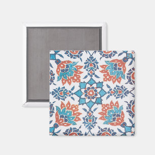 Delft Blue Red Cornflower Tile Art Magnet