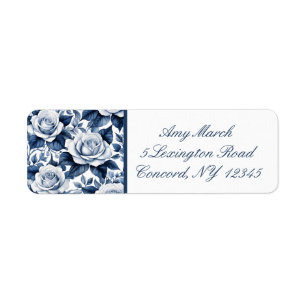 Delft Blue Roses Return Address Labels