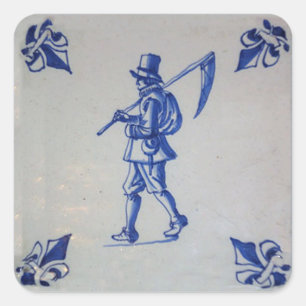 Delft Blue Tile - Mower Carrying Scythe or Sickle Square Sticker