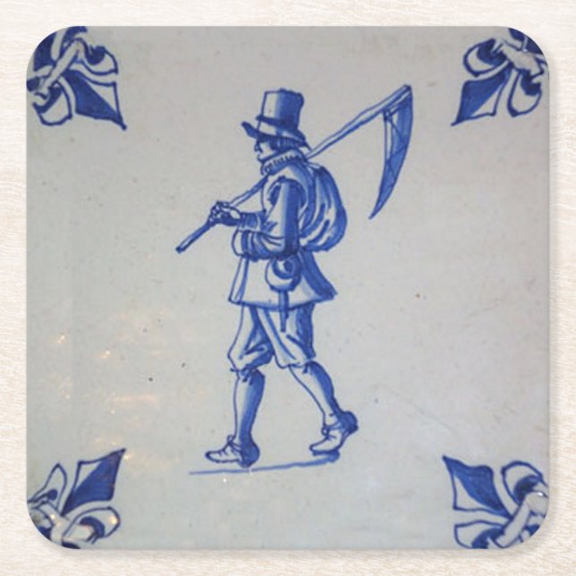 Delft Blue Tile - Template Square Paper Coaster (Front)