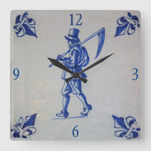 Delft Blue Tile - Template Square Wall Clock