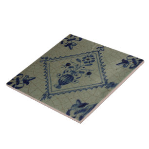 Delft Blue Tile - Vase with Flowers and Bouquet