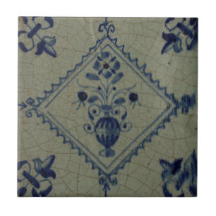 Delft Blue Tile - Vase with Flowers and Bouquet