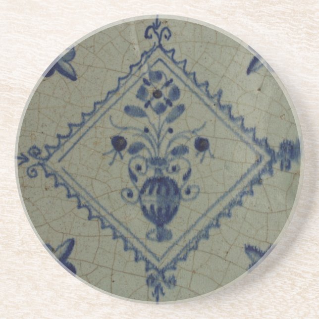 Delft Blue Tile - Vase with Flowers and Bouquet Coaster (Front)