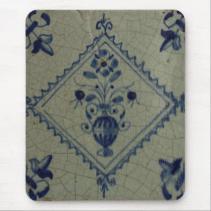 Delft Blue Tile - Vase with Flowers and Bouquet Mouse Pad