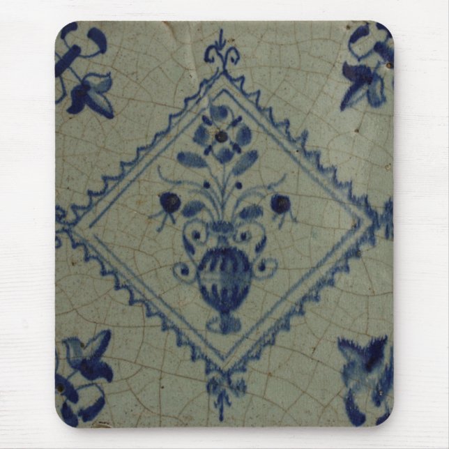 Delft Blue Tile - Vase with Flowers and Bouquet Mouse Pad (Front)