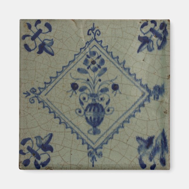 Delft Blue Tile - Vase with Flowers and Bouquet Pi Magnet (Front)