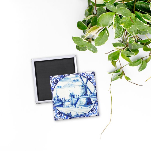 Delft Blue Tile Vintage Windmill Painting Magnet (Creator Uploaded)