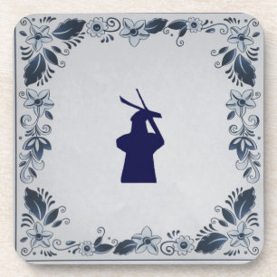 Delft blue tile windmill 'de Roos' in Delft Coaster